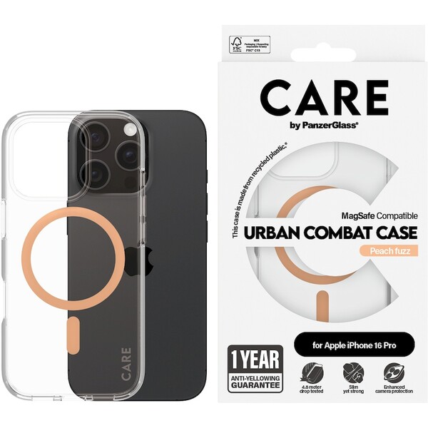 PanzerGlass-CARE-kryt-Apple-iPhone-16-Pro-MagSafe-Urban-Combat-ciry-broskvovy