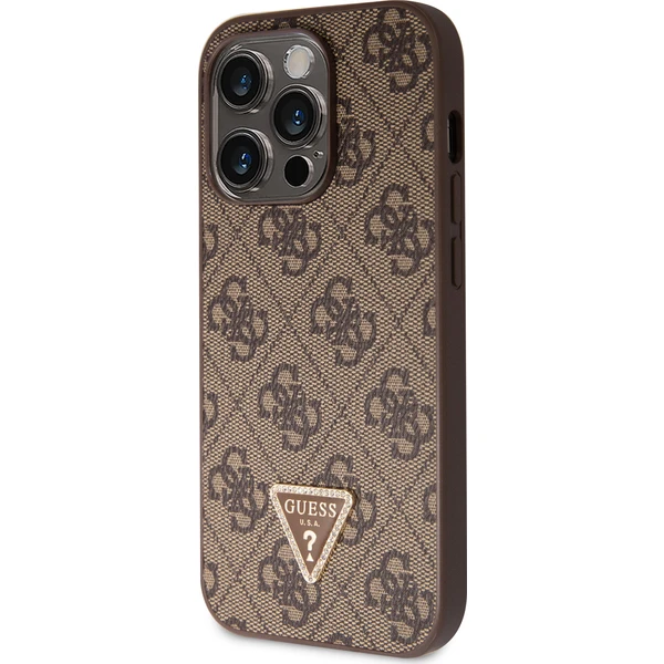 Guess PU 4G Strass Triangle Metal Logo Kryt + Crossbody Popruh iPhone 15 Pro Max hnědý - Pouzdra - Obrázek K9K8000601