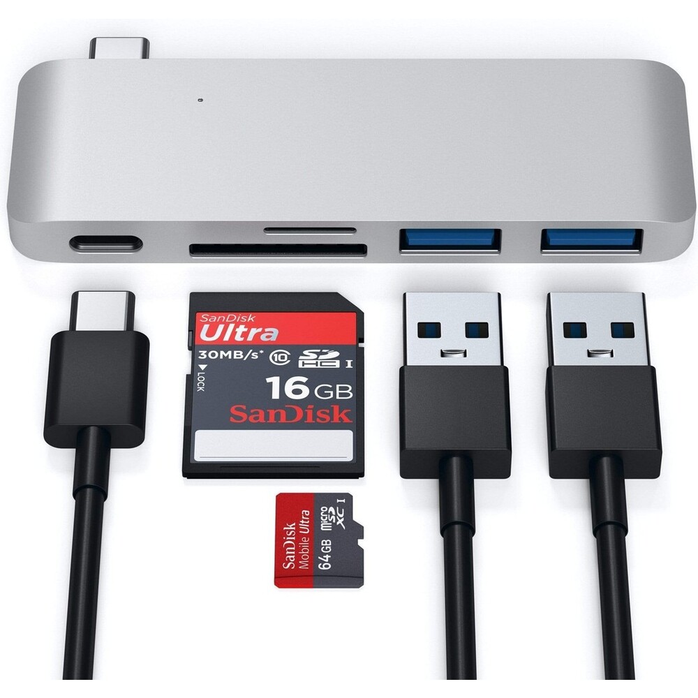 Satechi-Passthrough-USB-hub-pro-MacBook-stribrny