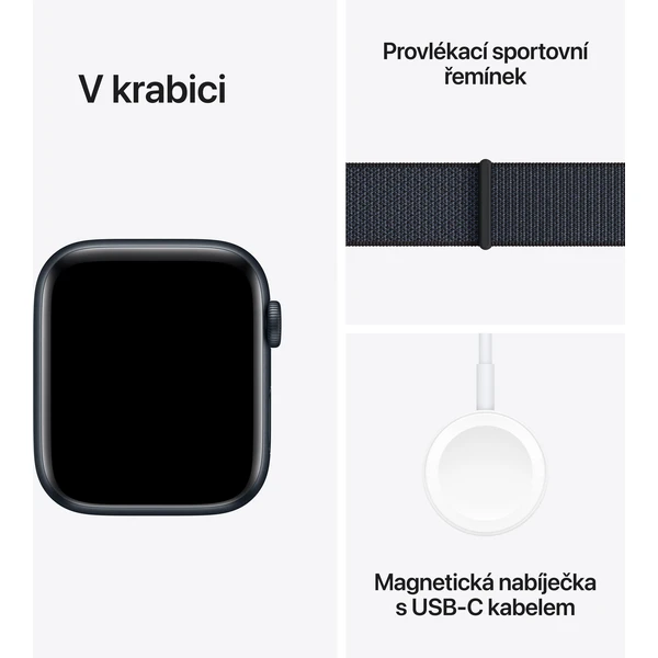 Apple Watch SE (2024) Cellular 40mm Temně inkoustový hliník s inkoustově provlékacím řemínkem - Chytré hodinky - Obrázek KFQ7000K01