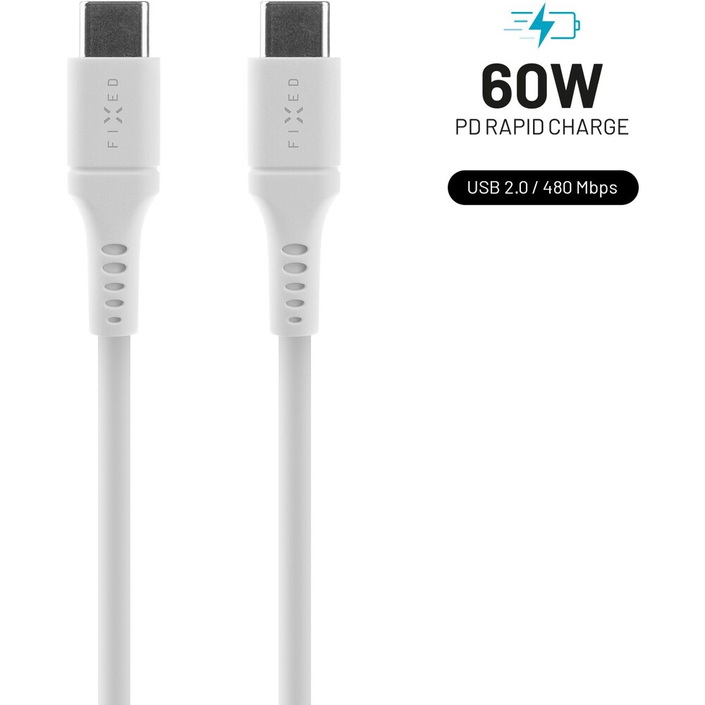 FIXED-Liquid-silicone-USB-C-USB-C-napajeci-kabel-60W-2m-bily