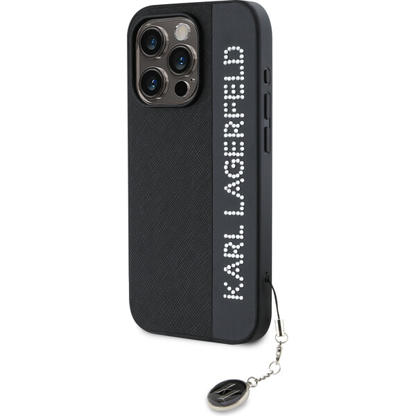 Karl-Lagerfeld-PU-Saffiano-Rhinestone-Charm-zadni-kryt-iPhone-15-Pro-Max-cerny