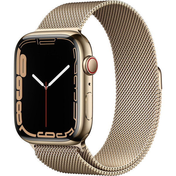 Apple Watch Series 7 Cellular 45mm zlatá ocel se zlatým milánským