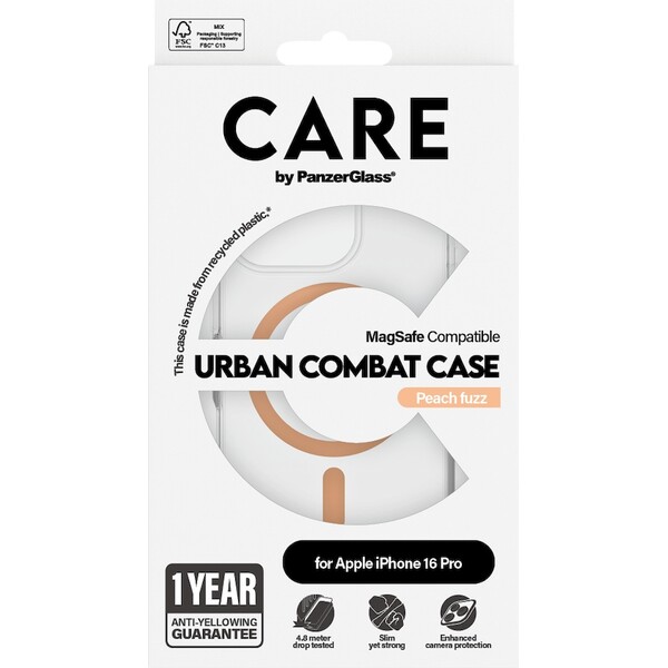 PanzerGlass-CARE-kryt-Apple-iPhone-16-Pro-MagSafe-Urban-Combat-ciry-broskvovy