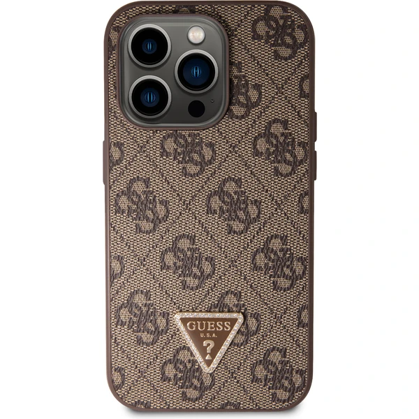 Guess PU 4G Strass Triangle Metal Logo Kryt + Crossbody Popruh iPhone 15 Pro Max hnědý - Pouzdra - Obrázek L9K8000601