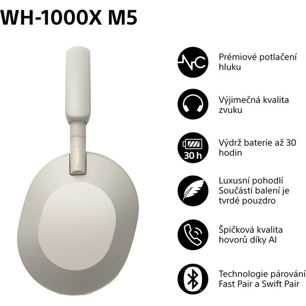 Sony-WH-1000XM5-bezdratova-sluchatka-stribrna
