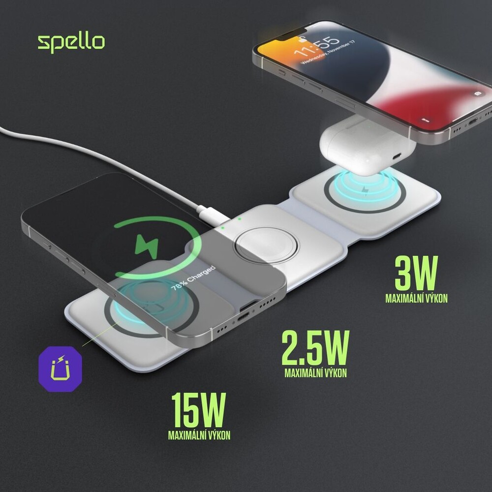 Spello-3in1-MagSafe-bezdratova-nabijecka-15W-bila