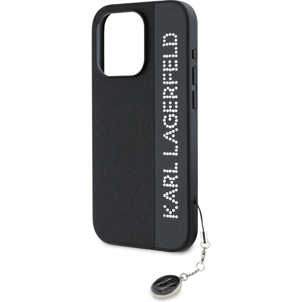 Karl-Lagerfeld-PU-Saffiano-Rhinestone-Charm-zadni-kryt-iPhone-15-Pro-Max-cerny
