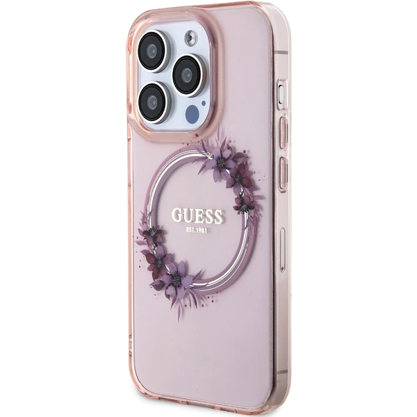 Guess PC/TPU Flowers Ring Glossy Logo MagSafe kryt iPhone 15 Pro Max růžový - Pouzdra - Obrázek M562000N01