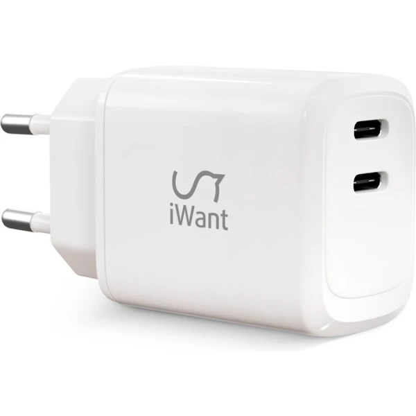 iWant dvojitá USB-C nabíječka 45W bílá - Nabíječky - Hlavní obrázek
