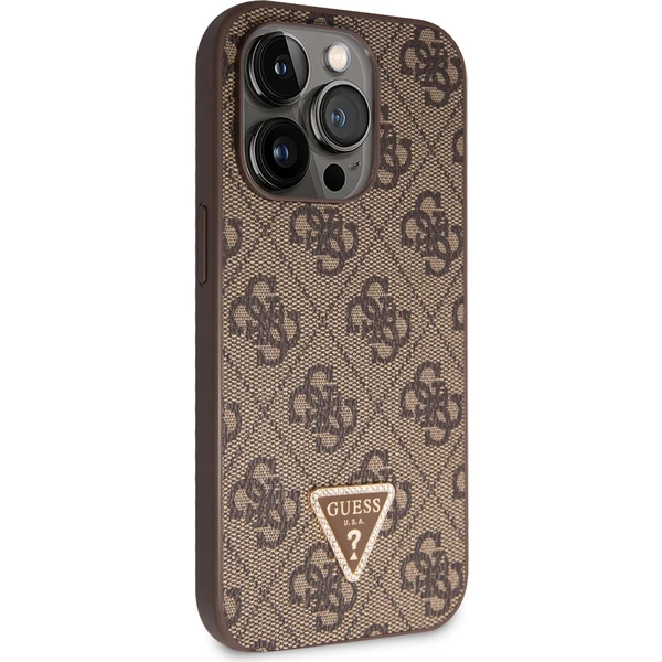 Guess PU 4G Strass Triangle Metal Logo Kryt + Crossbody Popruh iPhone 15 Pro Max hnědý - Pouzdra - Obrázek M9K8000601