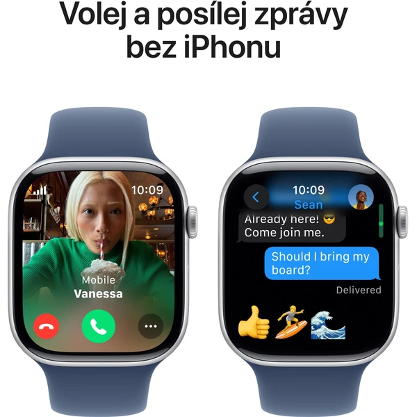 Apple Watch Series 10 Cellular 46mm Stříbrný hliník s denimovým sportovním řemínkem S/M - Chytré hodinky - Obrázek MKQ7000K01