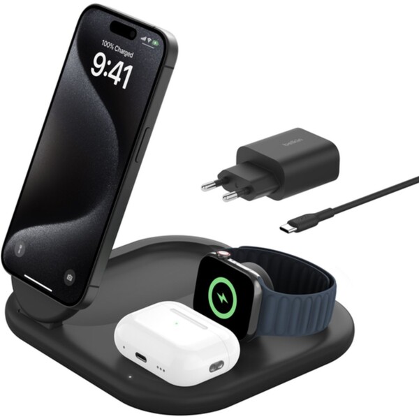 Belkin-BOOST-CHARGE-Qi2-MagSafe-15W-3v1-nabijeci-stanice-cerna