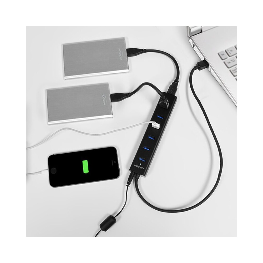 AXAGON-HUESA7BP-7x-USB3-0-ALU-CHARGING-hub-vc-AC-adapteru