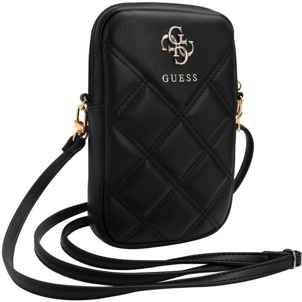 Guess-PU-Quilted-4G-Metal-Logo-Wallet-Phone-Bag-Zipper-cerny