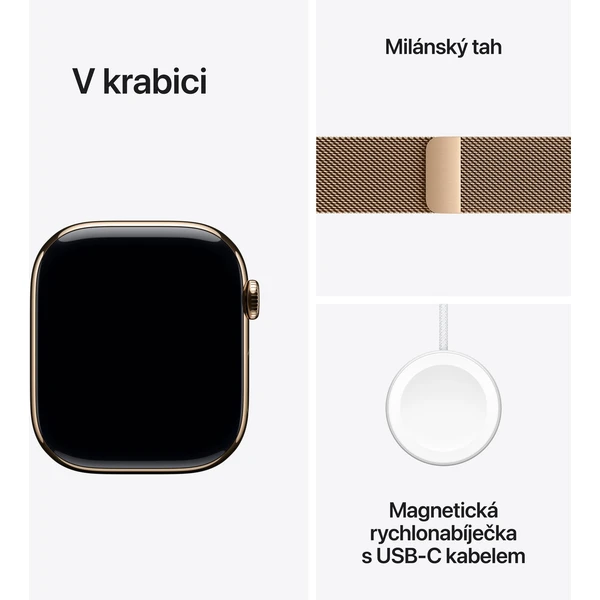 Apple Watch Series 10 Cellular 46mm Zlatý titan se zlatým milánským tahem S/M - Chytré hodinky - Obrázek NEQ7000K01