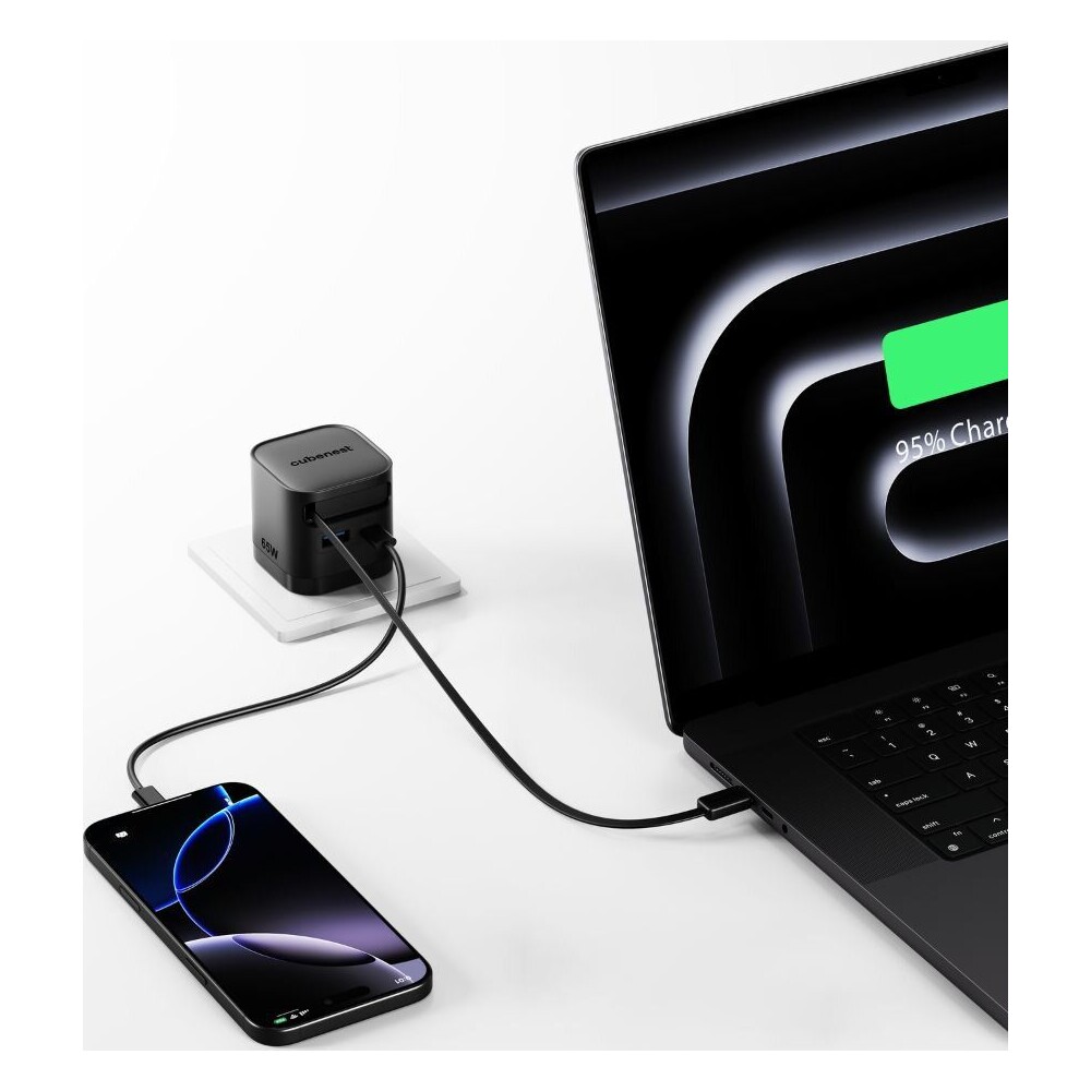 Cubenest-S3D2-PD-GaN-nabijecka-s-kabelem-65W-cerna