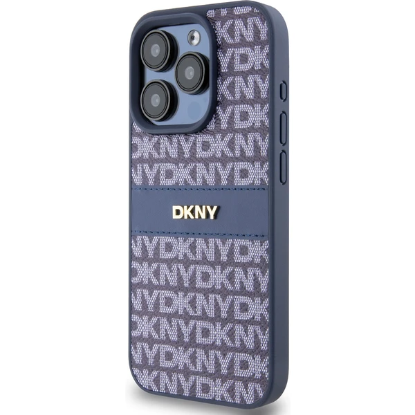 DKNY PU Leather Repeat Pattern Tonal Stripe kryt iPhone 15 Pro Max modrý - Pouzdra - Obrázek O1O3000K01