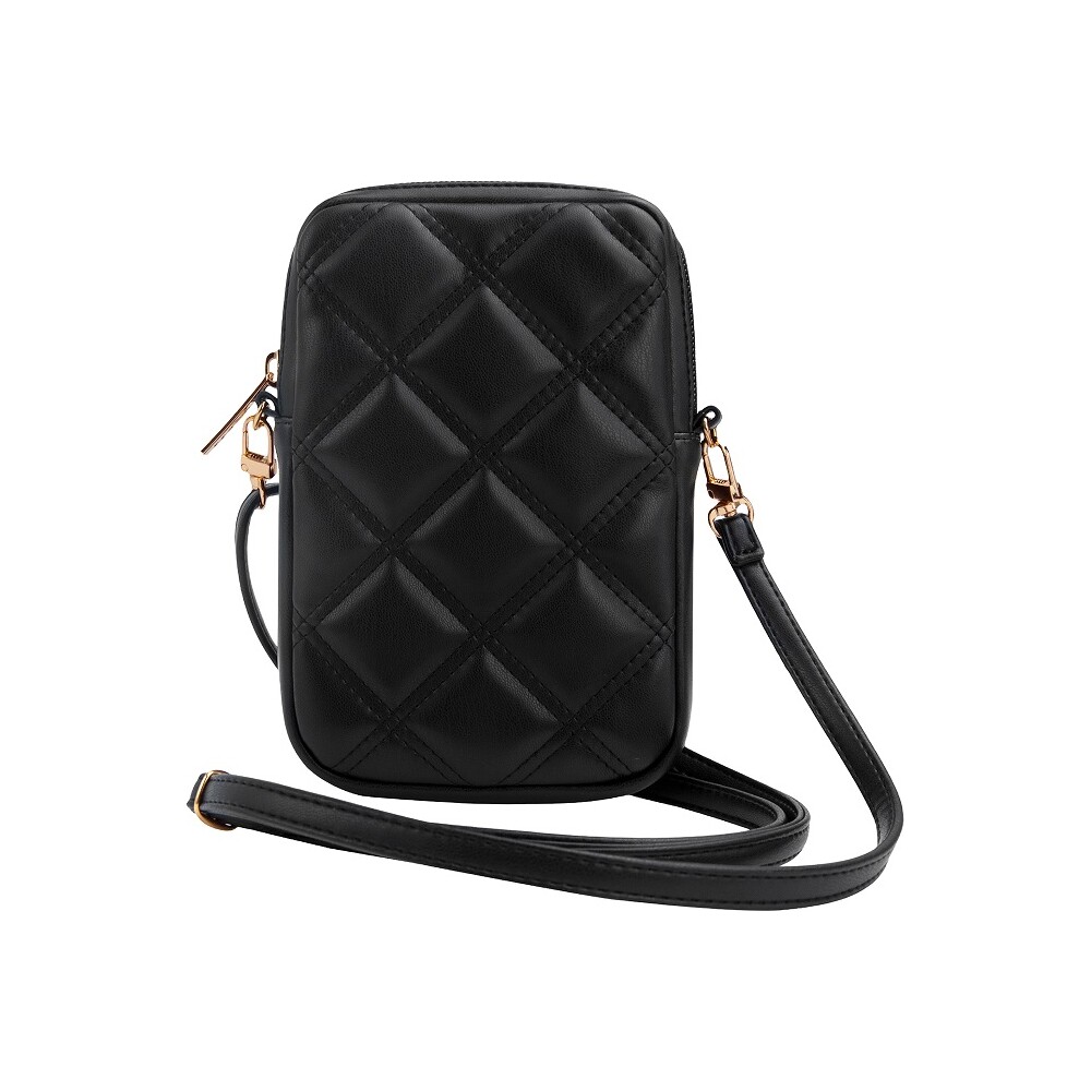 Guess-PU-Quilted-4G-Metal-Logo-Wallet-Phone-Bag-Zipper-cerny