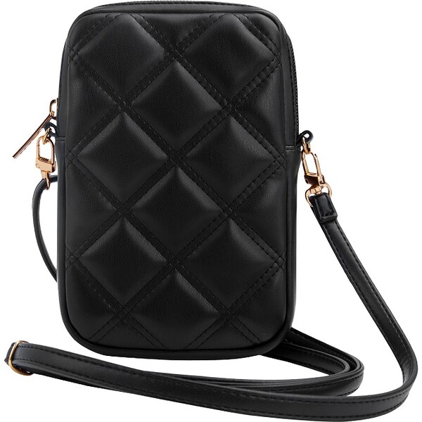 Guess-PU-Quilted-4G-Metal-Logo-Wallet-Phone-Bag-Zipper-cerny