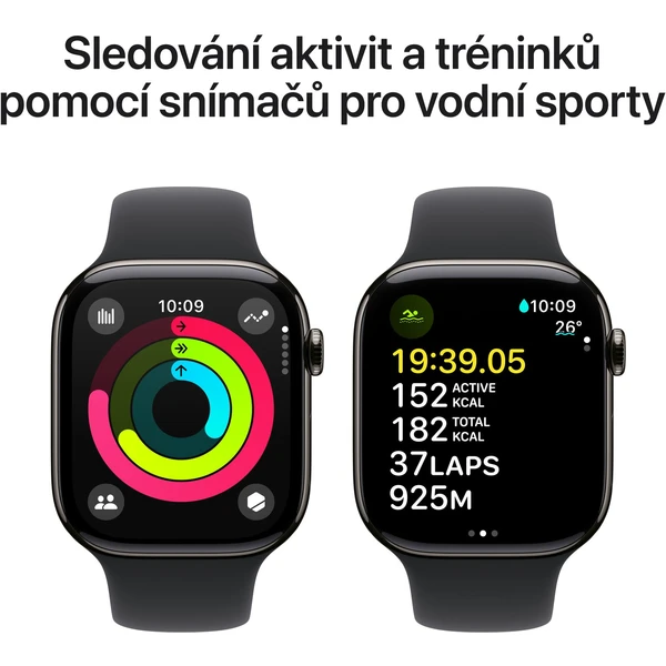 Apple Watch Series 10 Cellular 42mm Břidlicově šedý titan s černým sportovním řemínkem M/L - Chytré hodinky - Obrázek OBQ7000K01