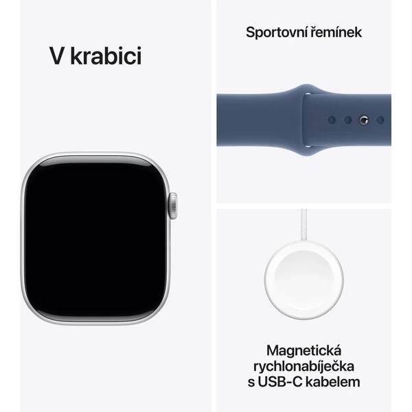 Apple Watch Series 10 Cellular 46mm Stříbrný hliník s denimovým sportovním řemínkem S/M - Chytré hodinky - Obrázek OKQ7000K01