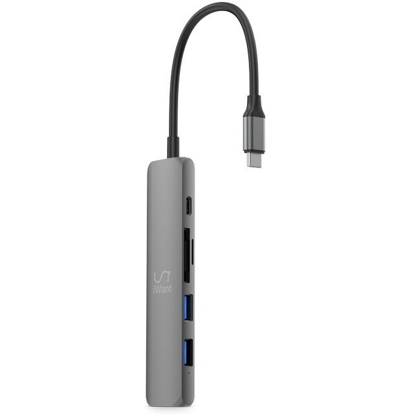 iWant USB-C HUB 6v1 HDMI + SD/Micro SD vesmírně šedý - iWant.cz