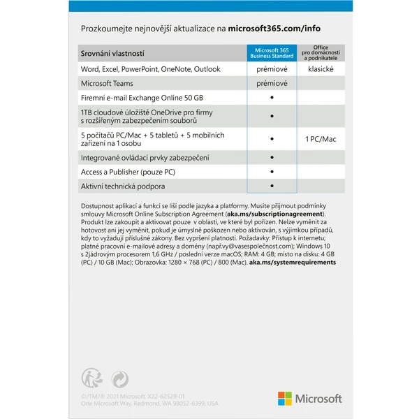 Microsoft 365 Business Standard Mac/Win CZ předplatné na 1 rok - Software - Obrázek OWMNF00101