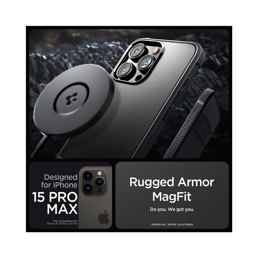 Spigen-Rugged-Armor-MagFit-iPhone-15-Pro-Max-matne-cerny