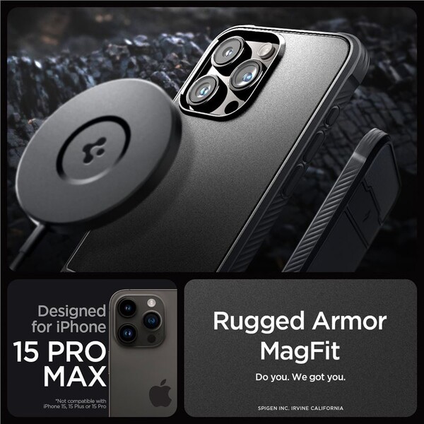 Spigen-Rugged-Armor-MagFit-iPhone-15-Pro-Max-matne-cerny