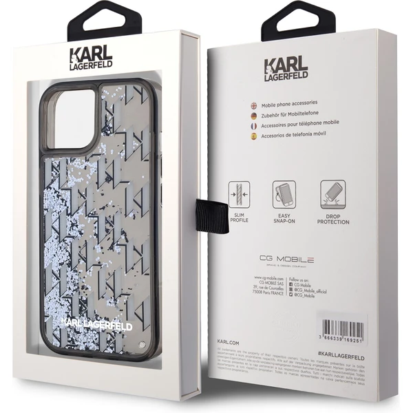 Karl Lagerfeld Liquid Glitter Monogram Gradient zadní kryt iPhone 15 černý - Pouzdra - Obrázek OZN5000J01
