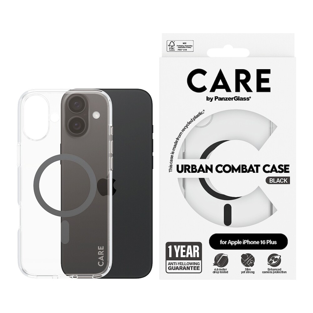 PanzerGlass-CARE-kryt-Apple-iPhone-16-Plus-MagSafe-Urban-Combat-ciry-cerny