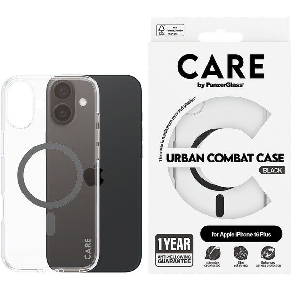 PanzerGlass-CARE-kryt-Apple-iPhone-16-Plus-MagSafe-Urban-Combat-ciry-cerny