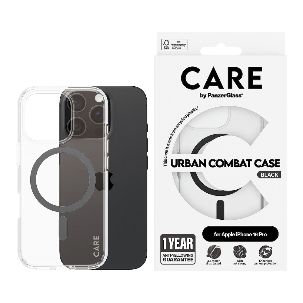 PanzerGlass-CARE-kryt-Apple-iPhone-16-Pro-MagSafe-Urban-Combat-ciry-cerny
