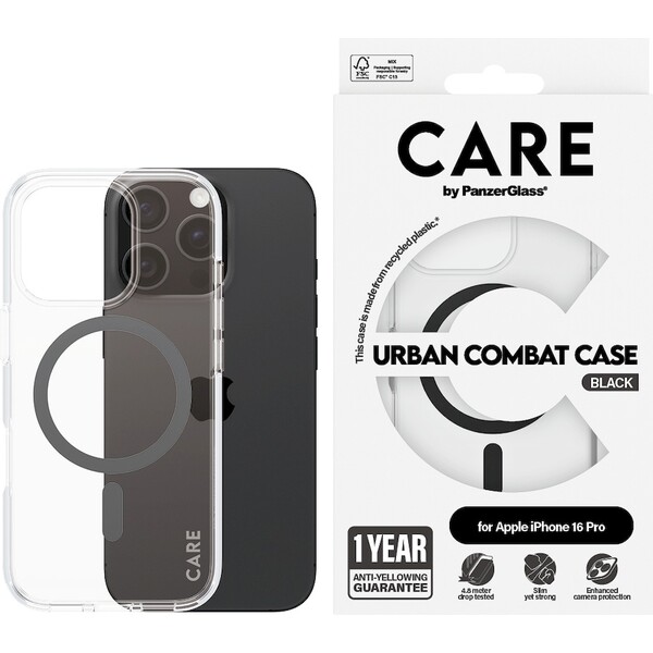 PanzerGlass-CARE-kryt-Apple-iPhone-16-Pro-MagSafe-Urban-Combat-ciry-cerny