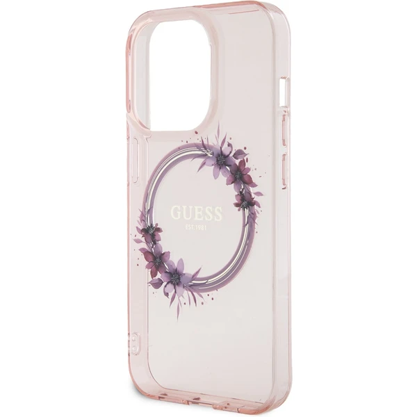 Guess PC/TPU Flowers Ring Glossy Logo MagSafe kryt iPhone 15 Pro Max růžový - Pouzdra - Obrázek P562000N01