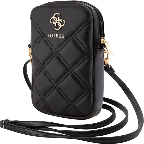 Guess-PU-Quilted-4G-Metal-Logo-Wallet-Phone-Bag-Zipper-cerny