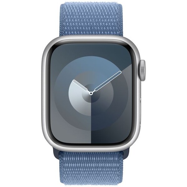 Apple-Watch-Series-9-41mm-Stribrny-hlinik-s-ledove-modrym-provlekacim-reminkem