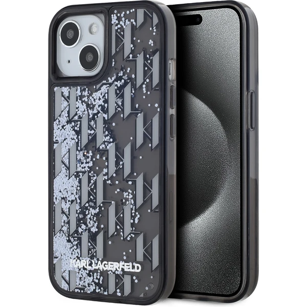 Karl Lagerfeld Liquid Glitter Monogram Gradient zadní kryt iPhone 15 černý - Pouzdra - Hlavní obrázek