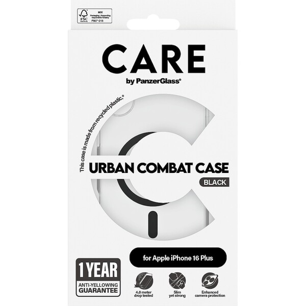 PanzerGlass-CARE-kryt-Apple-iPhone-16-Plus-MagSafe-Urban-Combat-ciry-cerny
