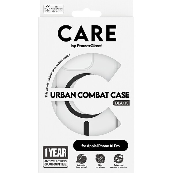PanzerGlass-CARE-kryt-Apple-iPhone-16-Pro-MagSafe-Urban-Combat-ciry-cerny