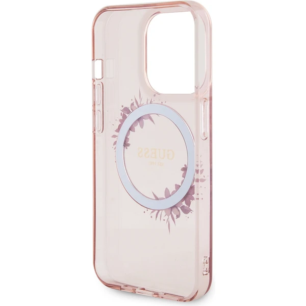 Guess PC/TPU Flowers Ring Glossy Logo MagSafe kryt iPhone 15 Pro Max růžový - Pouzdra - Obrázek Q562000N01