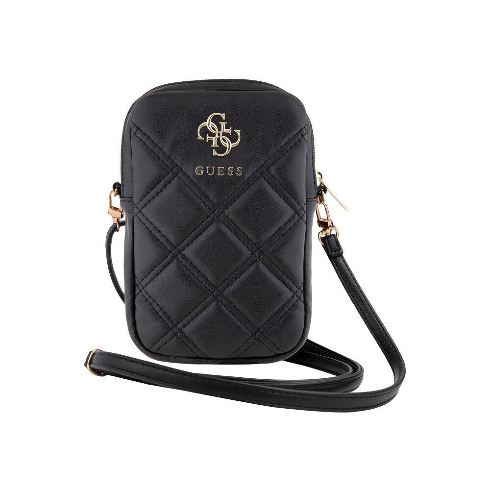 Guess-PU-Quilted-4G-Metal-Logo-Wallet-Phone-Bag-Zipper-cerny