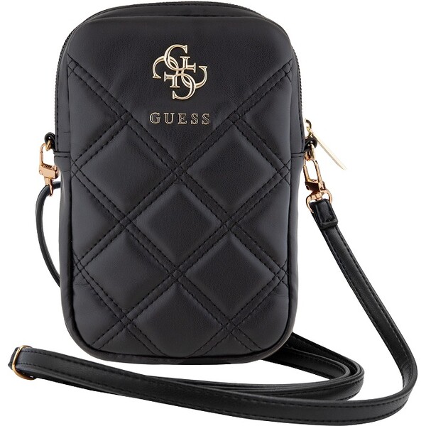 Guess-PU-Quilted-4G-Metal-Logo-Wallet-Phone-Bag-Zipper-cerny