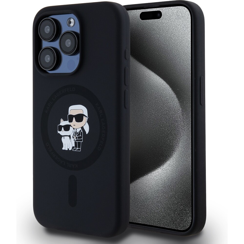 Karl-Lagerfeld-Liquid-Silicone-Karl-and-Choupette-Magsafe-zadni-kryt-iPhone-15-Pro-cerny