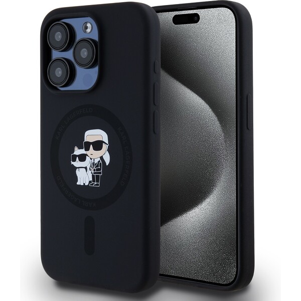 Karl-Lagerfeld-Liquid-Silicone-Karl-and-Choupette-Magsafe-zadni-kryt-iPhone-15-Pro-cerny