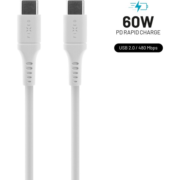 FIXED-Liquid-silicone-USB-C-USB-C-napajeci-kabel-60W-1-2m-bily