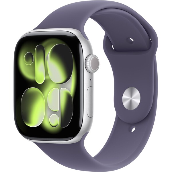 Apple-Watch-Series-11-46mm-Stribrny-hlinik-s-mlzne-fialovym-sportovnim-reminkem-S-M