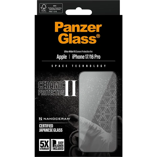 PanzerGlass® Ceramic II sklo Apple iPhone 17/16 Pro s instalačním rámečkem - Ochranné folie a skla - Obrázek QTEH000K01