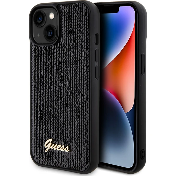 Guess Sequin Script Logo kryt iPhone 15 černý - Pouzdra - Hlavní obrázek